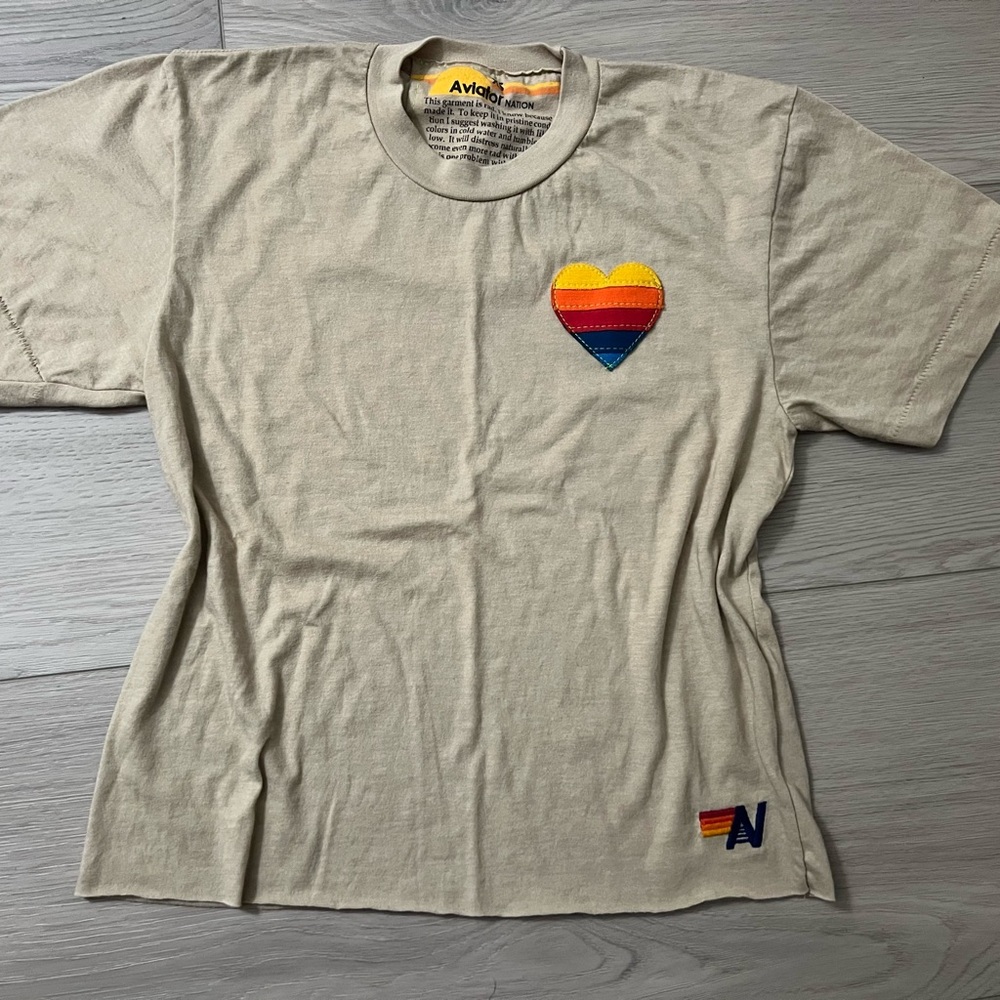 aviator nation rainbow heart stitch boyfriend tee